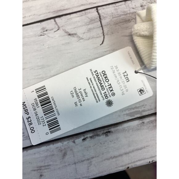 Baby 3 Piece Set Cotton Coverall Onesies Sweater & Pants Size 12 Months White - Picture 3 of 3